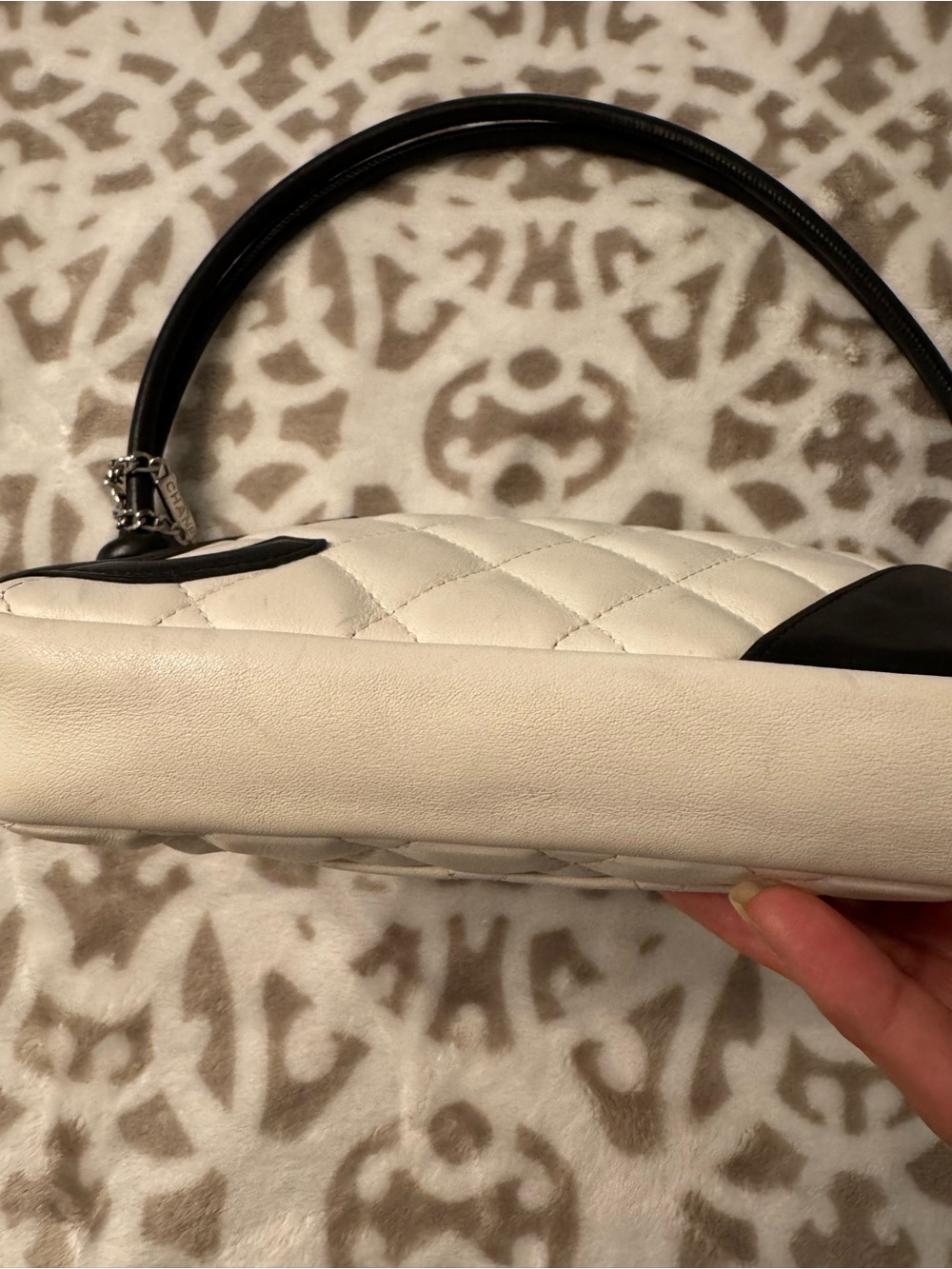 CHANEL Cambon White Quilted Small Pochette with Black Trim and CC Logo - Picture 3 of 13
